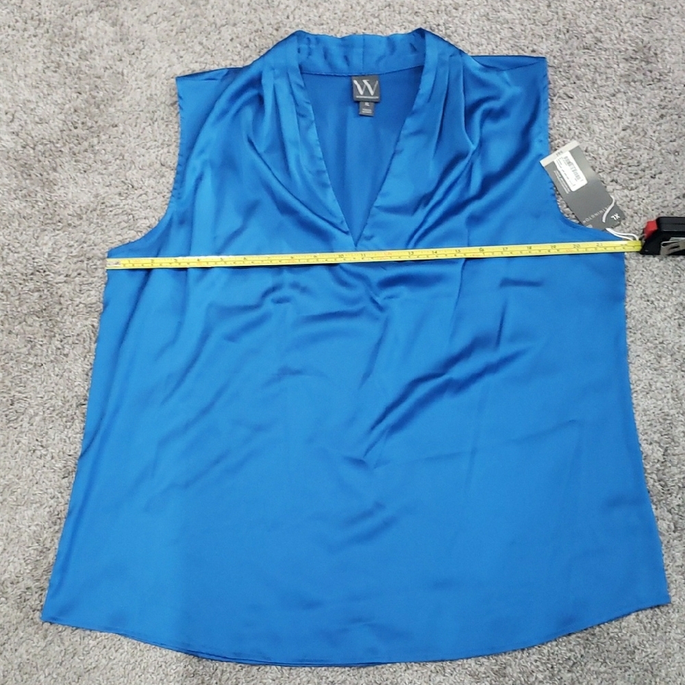 Worthington Blue Sleeveless Blouse with White Detail